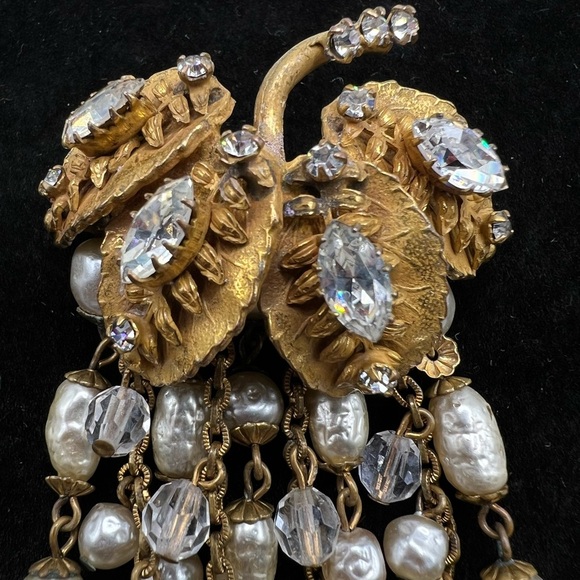 Vintage “Original by Robert” Faux Pearl & Crystal Dangle Brooch, 1960s Rare - Picture 2 of 6